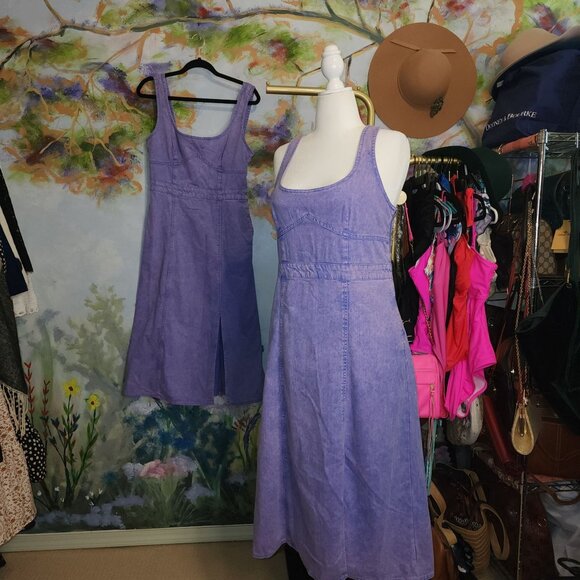 NWT Pink Washed Denim Corset Bust Midi Dress - Picture 3 of 9